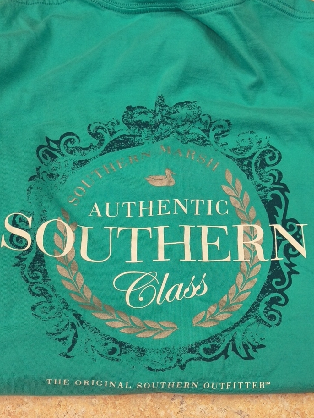Southern Marsh Teal Logo Tee with Cream Print Sz 2x GUC.